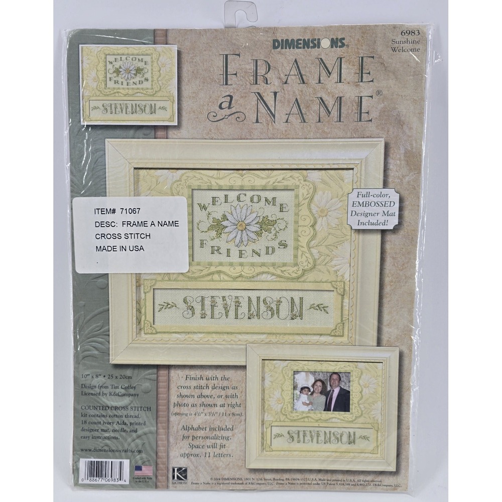 NEW Vtg Dimensions Counted Cross Stitch Kit "Frame A Name #6983 Sunshine Welcome